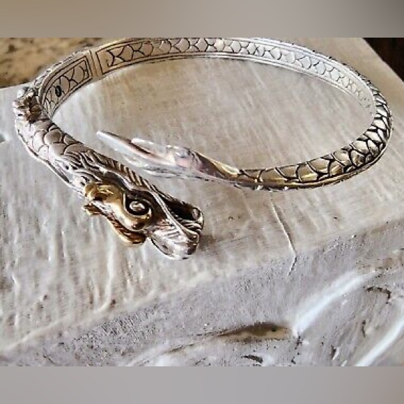 John Hardy Naga Kick Cuff With 18kt Yellow Gold Sterling Silver 20.3 Grams - Picture 1 of 8
